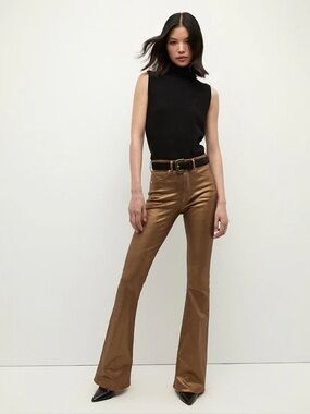 Veronica Beard Beverly Metallic Gold Bronze Skinny-Flare 24